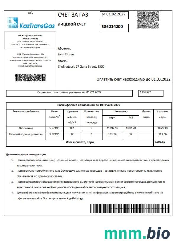 Russia Gazprom rachunek za media szablon w formacie Word i PDF, w pełni edytowalny